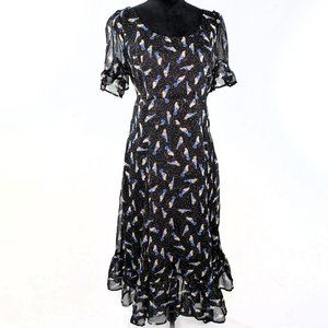 Eshakti Snowbirds Dress 12 Snow on Black dress with Bluebirds Flutter Chiffon